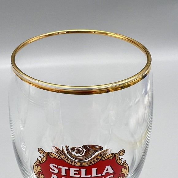 Stella Artois Chalice Beer Glasses Gold Rim 33cl Set of 2 EUC Fathers Day Gift - Picture 7 of 11